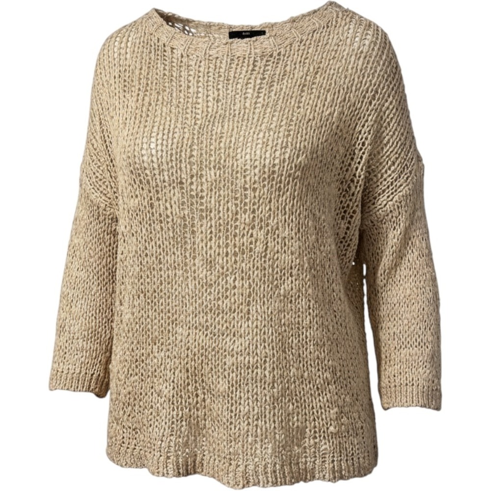 H&M Women Beige Open Knit Wool Blend Oversized Sweater Size L